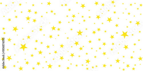 Seamless pattern with yellow stars scattered on a transparent background. Best for fabrics, kids textiles, candy wrapping paper. Perfect for space themes and magical designs. Vector illustration