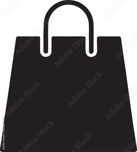 Black silhouette shopping bag icon for e-commerce, retail business, and commercial graphic design