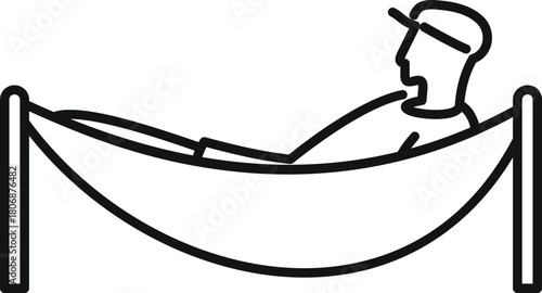 Man enjoying summer vacation, relaxing in hammock, leisure and relaxation concept