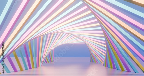 Fototapeta Naklejka Na Ścianę i Meble -  Futuristic interior background colorful lights glowing in tunnel 3d render