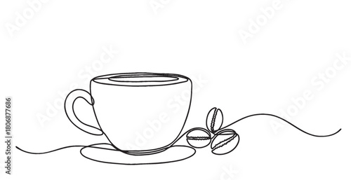 Cup and coffee bean line art