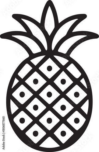 Pineapple fruit line art icon with a geometric seed pattern, a simple vector graphic illustration
