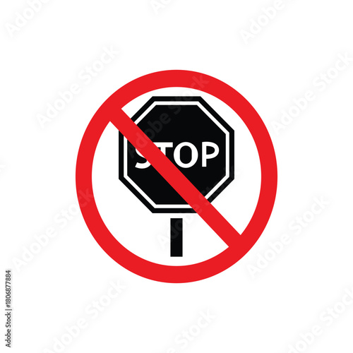 Prohibition sign with stop sign, indicating that stopping is not allowed