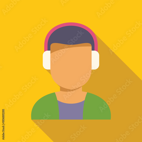 Faceless male dj with headphones enjoying and listening to music, simple flat design