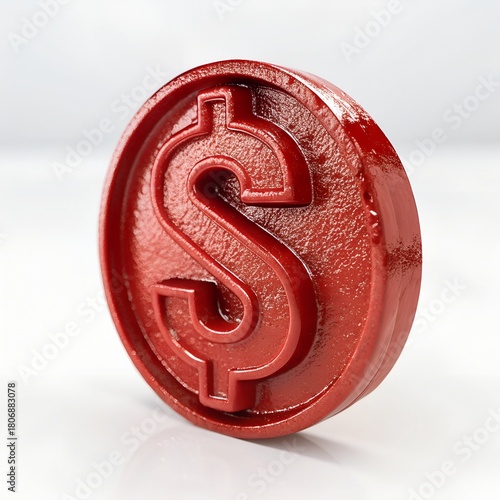 Red Dollar Coin Symbol – 3D Glossy Financial Icon for Business & Currency Design
