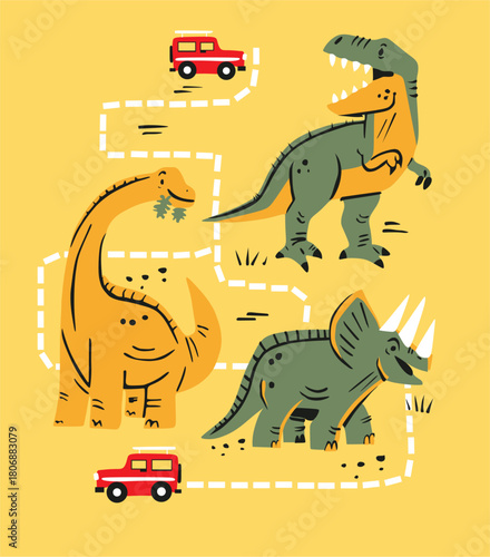Cute Cartoon Dinosaur Kids T-shirt Design