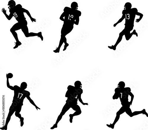 American Football Player Running Silhouette Set