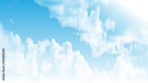 Beautiful sky with clouds for background. Beautiful sky in summer. Bottom-up view of white clouds in the blue sky. Vector illustration.