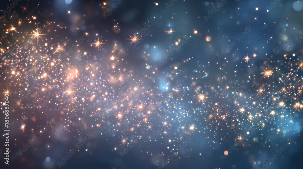 Fototapeta premium Twinkling star background. Dazzling glitter with vibrant sparkle, fantasy glow, and soft illumination. Transparent magic effect for card design, holiday light, or elegant celebration.