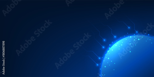 Quantum Computing, Abstract Technology Background, Glowing Circular Nodes, Digital Network Connection, Futuristic Tech Concept, Vector Illustration