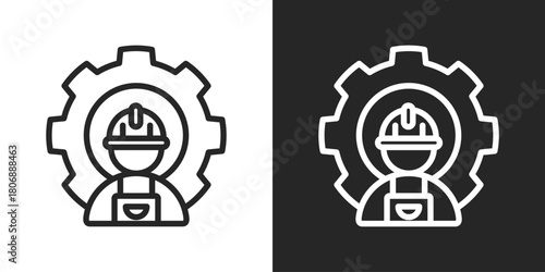 Engineer Icon In Line Version On Black And White Background