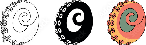 Octopus Tentacle Illustration Set with Suction Cups in Various Graphic Styles isolated on white background