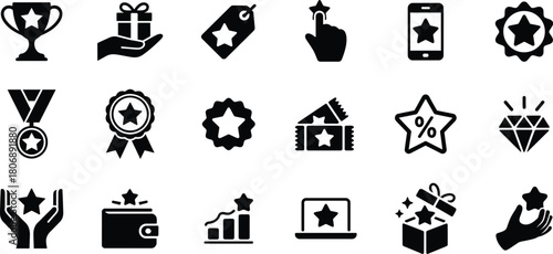 Collection of loyalty program icons isolated on, representing rewards and benefits