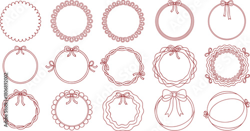 A versatile collection of elegant vintage round frames and borders, featuring delicate lace patterns and decorative ribbon bows perfect for classic design elements