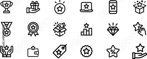 Benefit line icons set with Present, Benefit, Coupon, Reward, Card, Profit, Star, Gift and more. Vector Icons Set for Web and App in Outline Style