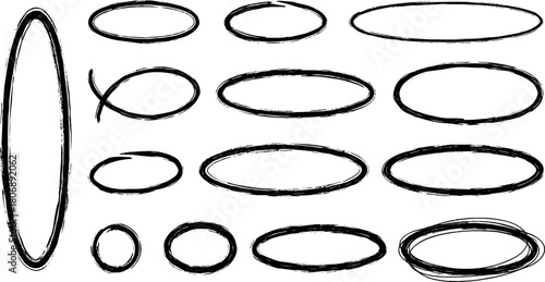 Set of hand-drawn ovals with different styles and effects, perfect for highlighting text or design elements