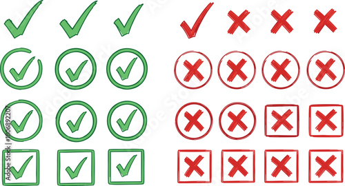 Checkmarks and Crosses Verification Symbols for Tasks, Lists, and Confirmation Decisions