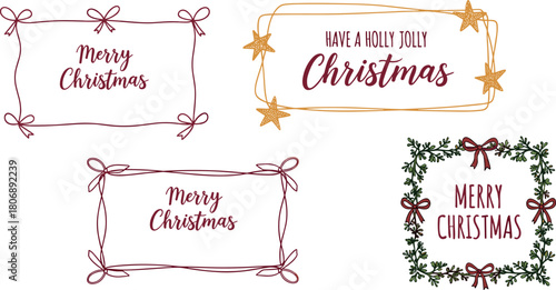 Festive Christmas Border Designs with Holiday Greetings in Various Styles and Decorative Elements