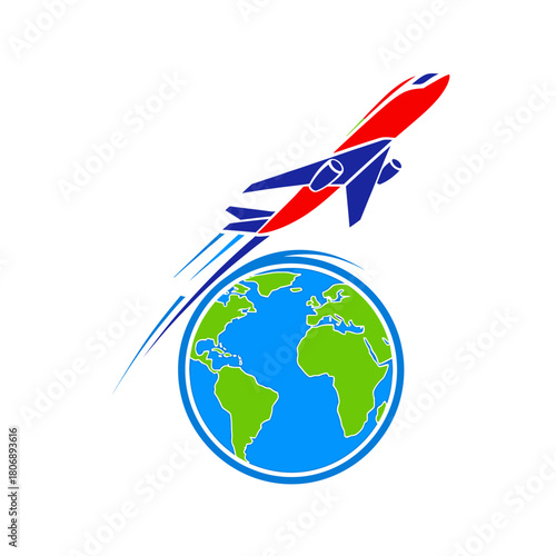 Airplane Taking Off Over Globe Symbolizing Global Travel and Connectivity.