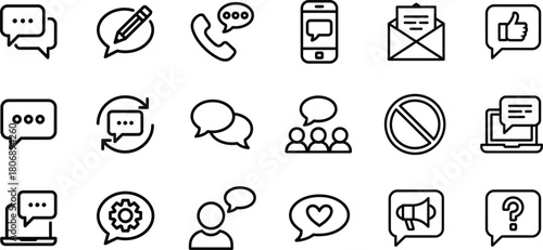 Communication, messaging, dialogue and chatting icons. Thin line editable stroke vector icon illustrations