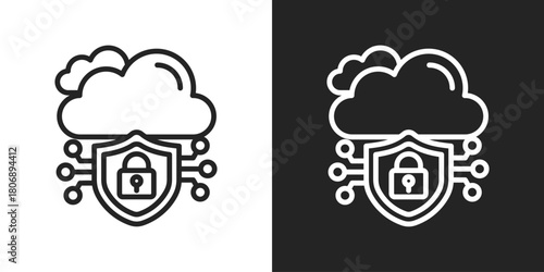 Security Icon In Line Version On Black And White Background