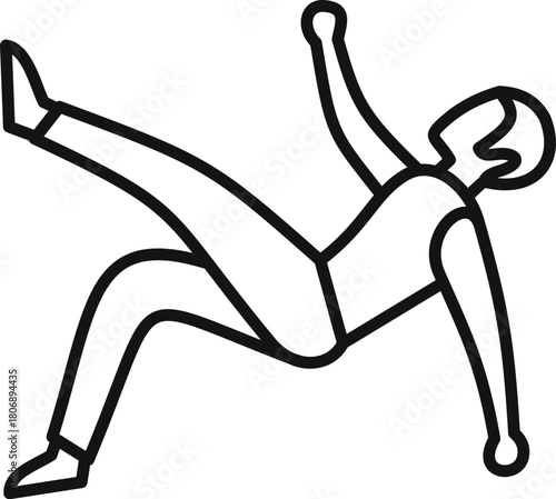 Stick figure man falling down after slipping on wet floor, accident at work, caution and safety concept