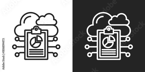 Reporting Icon In Line Version On Black And White Background