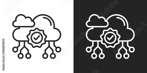 Verification Icon In Line Version On Black And White Background