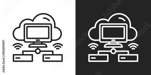 Virtualization Icon In Line Version On Black And White Background