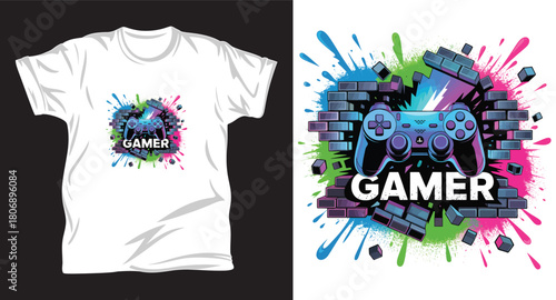 Gamer graphic vector t shirt design print.