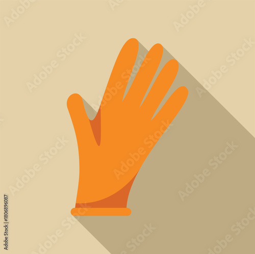 Orange cleaning glove protecting hand on a beige background with long shadow, representing safety and hygiene