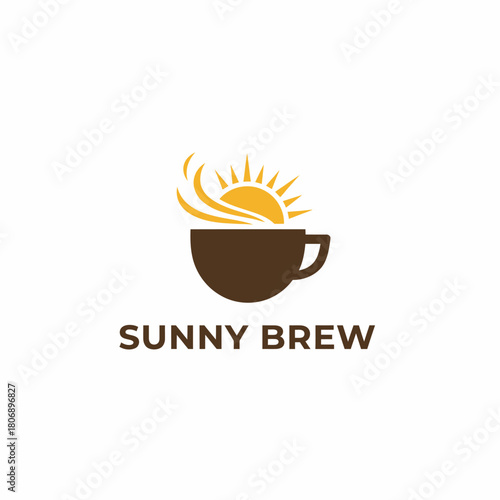 Logo depicts a coffee cup with a sun rising over it, with text "SUNNY BREW
