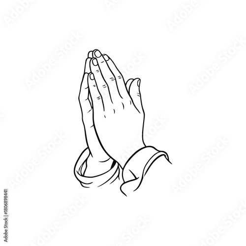 Thanksgiving Prayer Hands Vector: Gratitude, Blessing, and Religious Worship Line Art. Praying Hands Vector Illustration : Hope, Faith, and Religious Devotion Line Art. 