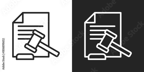 Legal Document Icon In Line Version On Black And White Background