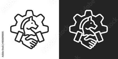 Strategic Alliance Icon In Line Version On Black And White Background