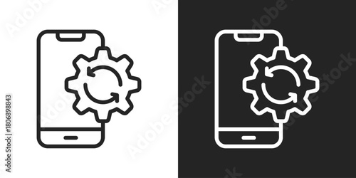 Mobile Data Synchronization Icon In Line Version On Black And White Background