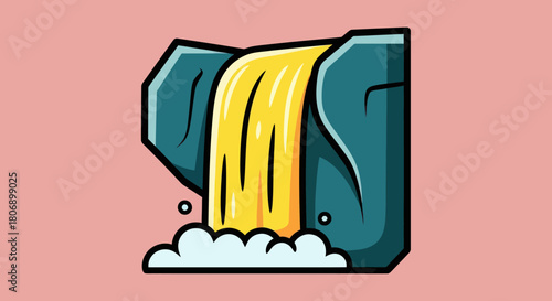 Cartoon waterfall cascading over rocks with foamy water at the bottom.