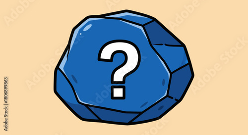 A blue polygonal object with a white question mark symbol.