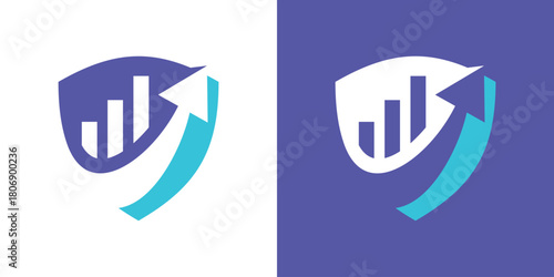 A modern dual-meaning logo combining a shield and an upward financial arrow, symbolizing secure growth, protection, and strong financial progress in a clean, professional design.