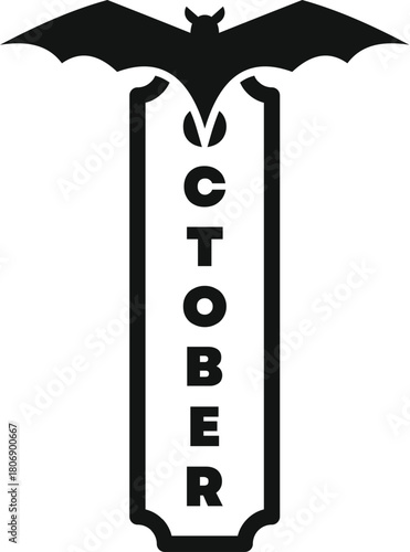 October vertical sign with flying bat silhouette for halloween party