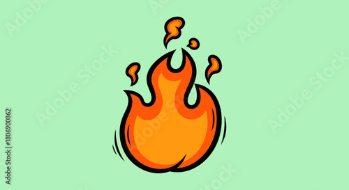 Cartoon Fire Illustration with Orange Flames and Black Outline.