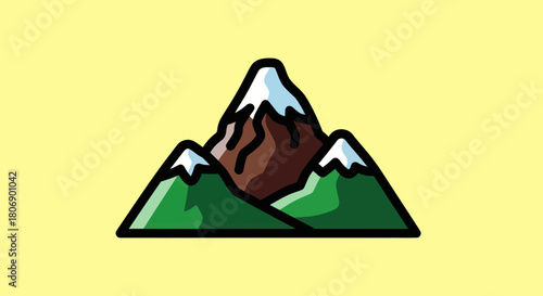 Cartoon Mountain Range with Snow-Capped Peaks and Green Slopes.
