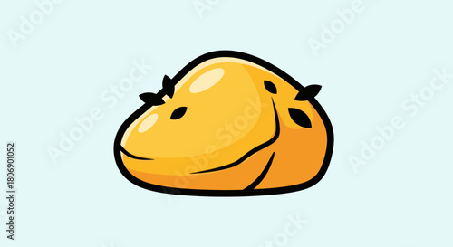 Cartoon Mango Character with Black Outline and Spots.