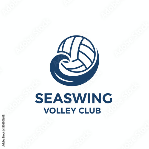 A dark blue logo with a volleyball intertwined with a wave, above the text "SEASWING VOLLEY CLUB