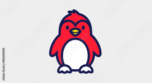 Cartoon Red Penguin with White Belly and Blue Outline.