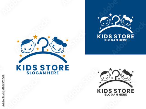 Kids with hanger logo design vector template. Kids clothing store logo design vector template