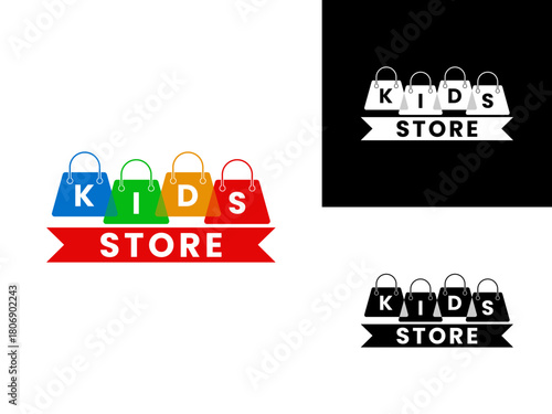kids store illustration logo design vector template. Kids store with shopping bag logo design vector template