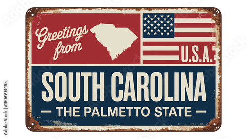 Vintage south carolina greetings from the palmetto state sign