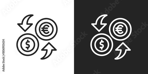 Currency exchange Icon In Line Version On Black And White Background