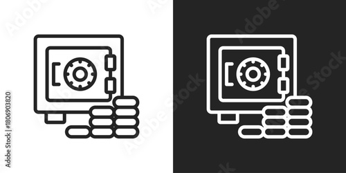 safe Icon In Line Version On Black And White Background